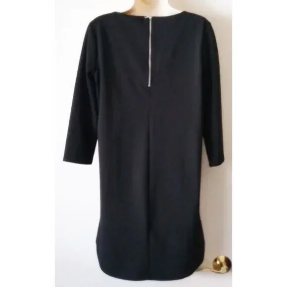 Gap 3/4 Sleeve Ponte Sheath Boatneck Curved Shirttail Hem Dress S Black - Picture 3 of 10